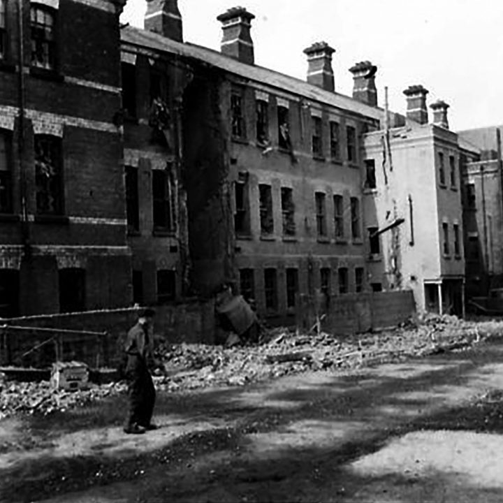 Blitz damage caused to some of the buildings at Victoria Barracks, Belfast in April 1941